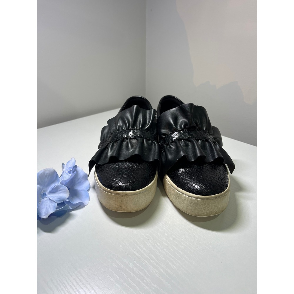 Michael Kors Bella Ruffled Snake Embossed Leather Platform Slip On Sneakers 6M